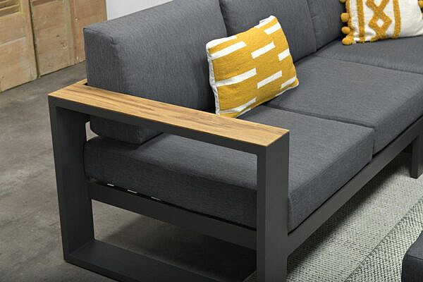 Cube lounge set 3-dlg carbon black / reflex black / teak look - Afbeelding 3