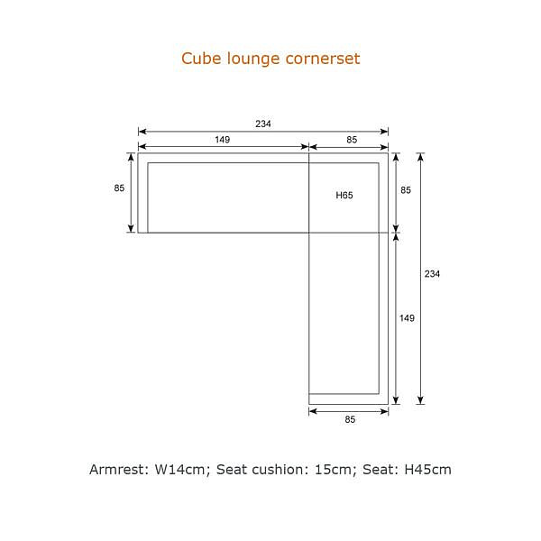 Cube lounge set 3-dlg carbon black / reflex black / teak look - Afbeelding 6
