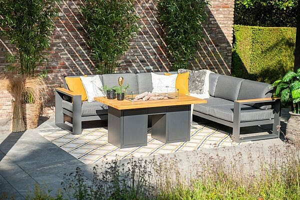 Cube lounge set 3-dlg carbon black / reflex black / teak look - Afbeelding 2