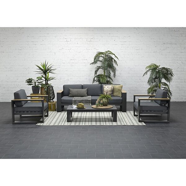 Cube lounge fauteuil carbon black / reflex black / teak look - Afbeelding 2