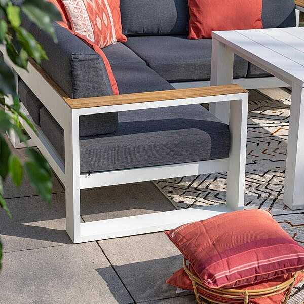 Cube lounge set 3-dlg mat wit / reflex black / teak look - Afbeelding 3