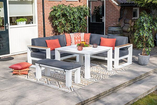 Cube lounge set 3-dlg mat wit / reflex black / teak look - Afbeelding 2