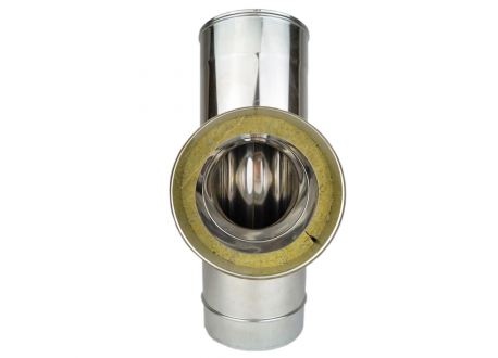 Dubbelwandig rookkanaal RVS, T-stuk 90° graden, diameter Ø150/200 zijuitgang Ø100/150 - Afbeelding 2