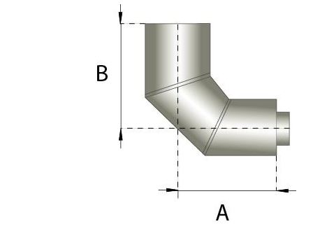 Dubbelwandig rookkanaal RVS, bocht 90° graden, diameter Ø150-200 - Afbeelding 2