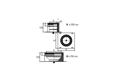 Dubbelwandig rookkanaal RVS, beginelement met condensafvoer en ondersteuningsplaat, diameter Ø150/200 - Afbeelding 2